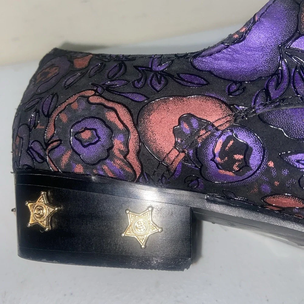 CH KWOK Mens Pointed Toe Floral Gold Cap Shoes Leather Nightclub Party Sz46 12 - Picture 9 of 12
